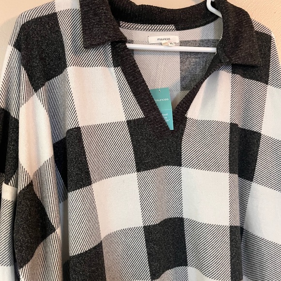 Maurices sweater womens XL black gray buffalo plaid soft stretch lightweight nwt - Picture 2 of 9